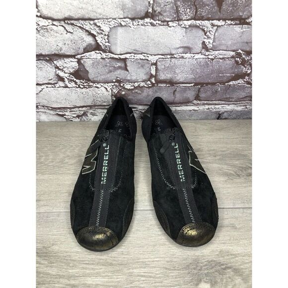Merrell Arabesque Black Gold Mesh Front Zip Athletic Shoes Women Sz 7M US/37.5EU - Picture 2 of 16